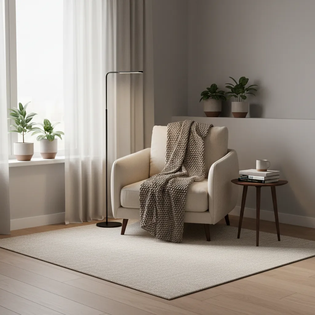 Cozy reading corner with accent chair floor lamp and small side table