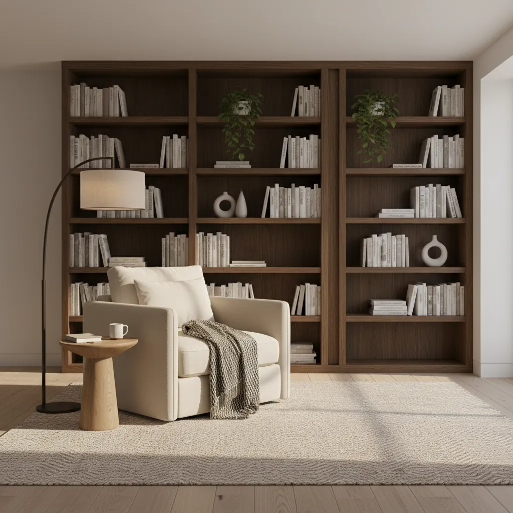 cozy reading corner filling empty space in large living room