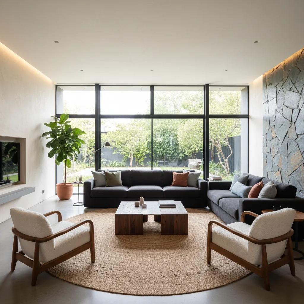 Salón bien proporcionado con muebles equilibrados en el espacio