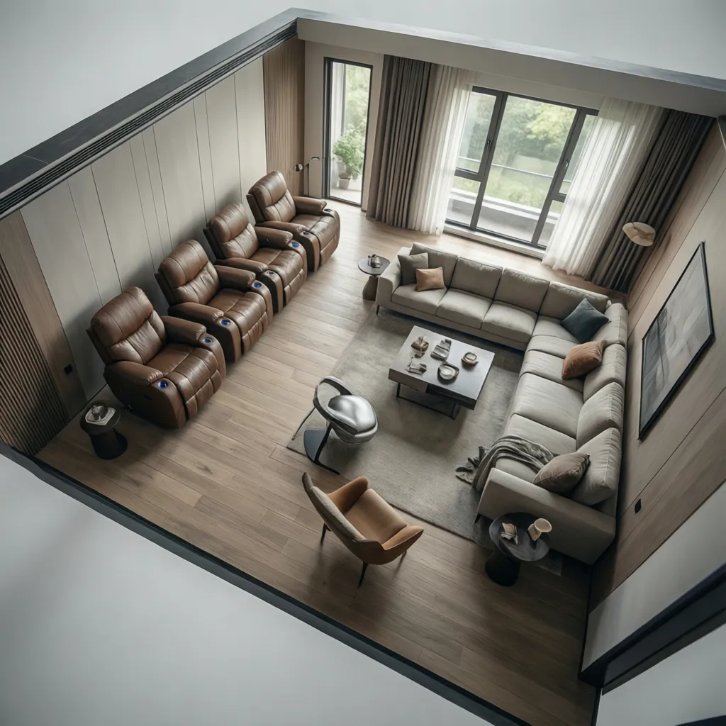 living room layout comparison between recliner seating and sectional sofa arrangement