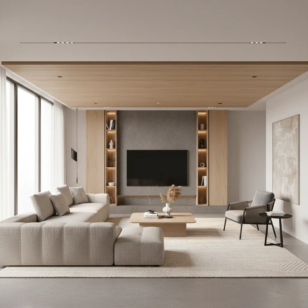L-shaped sectional sofa arranged in a modern living room layout