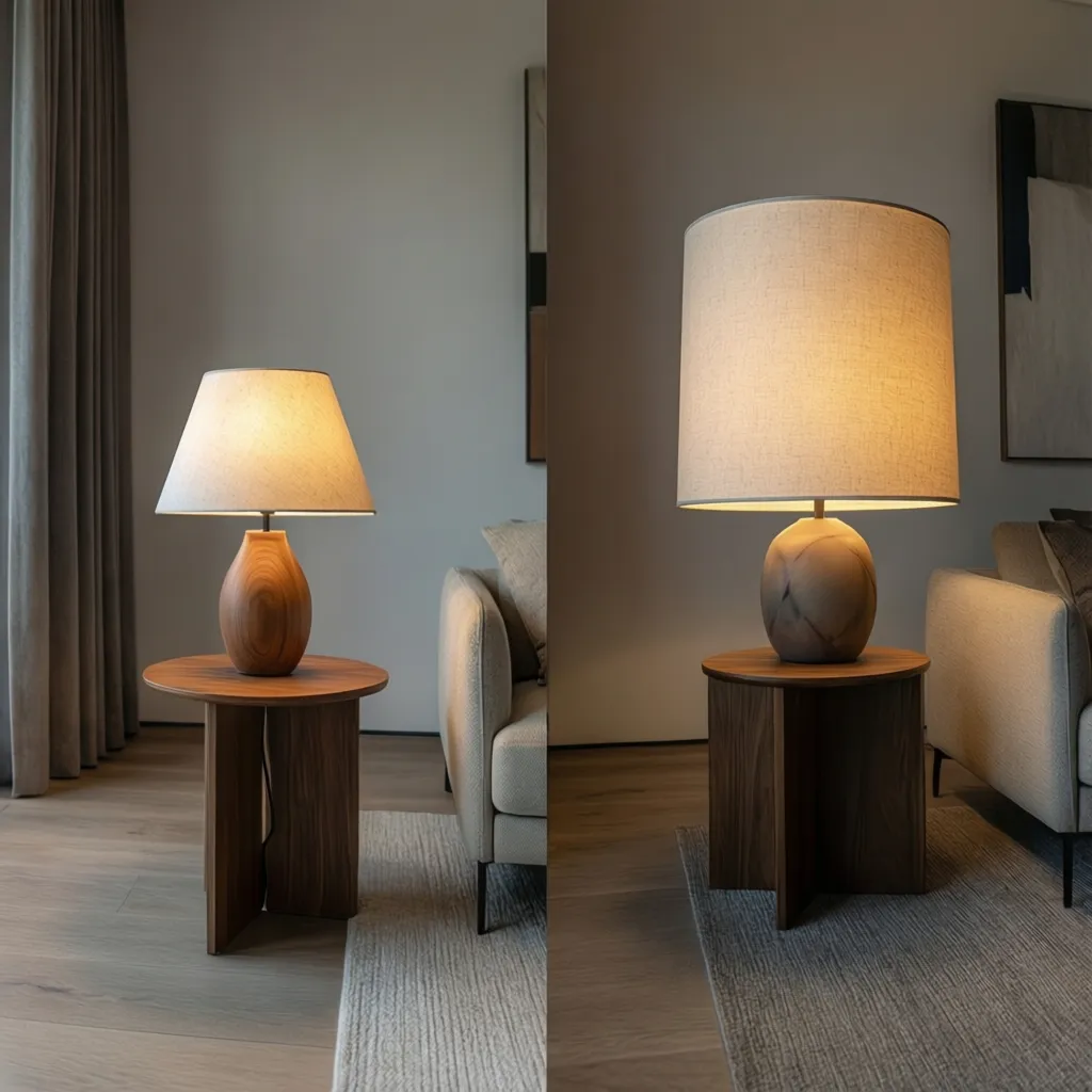 Side by side comparison of a small table lamp versus a large table lamp scale