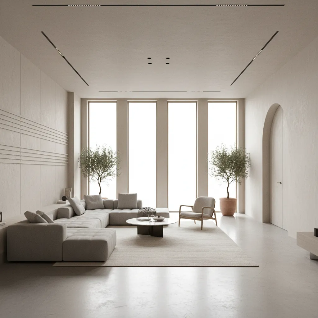 Modern living room showing sofa wall walking path and seating zones used for buyer checklist