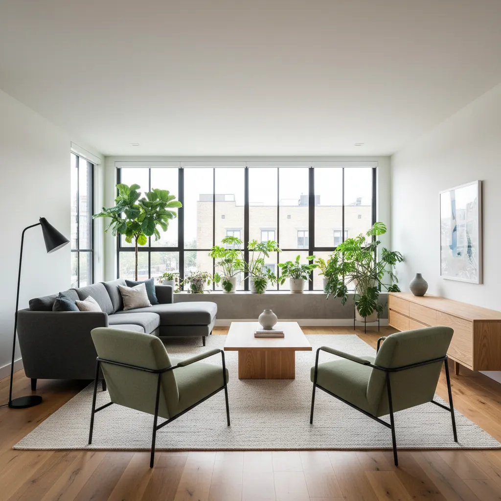 Diseño de sala de estar con distribución equilibrada de muebles
