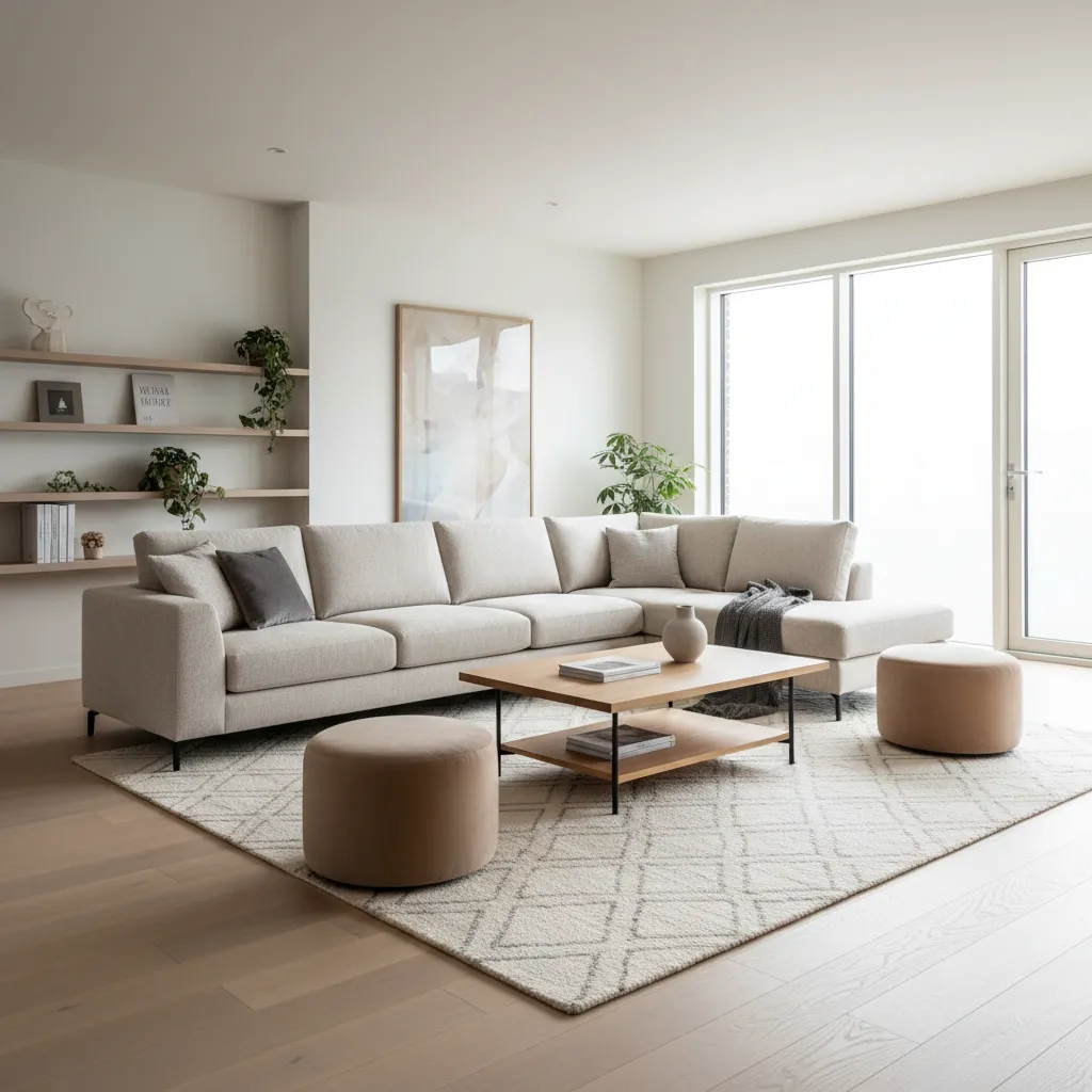 salón moderno mostrando planificación de mobiliario y circulación