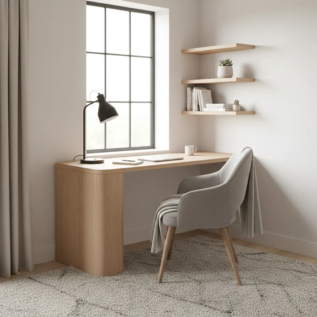 Small study nook with desk in living room corner