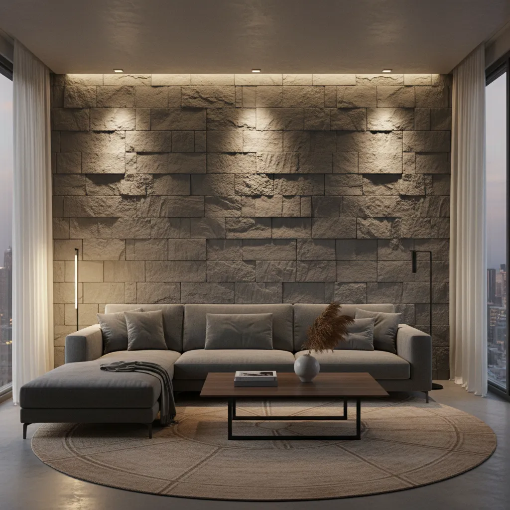 living room wall texture highlighted by directional lighting