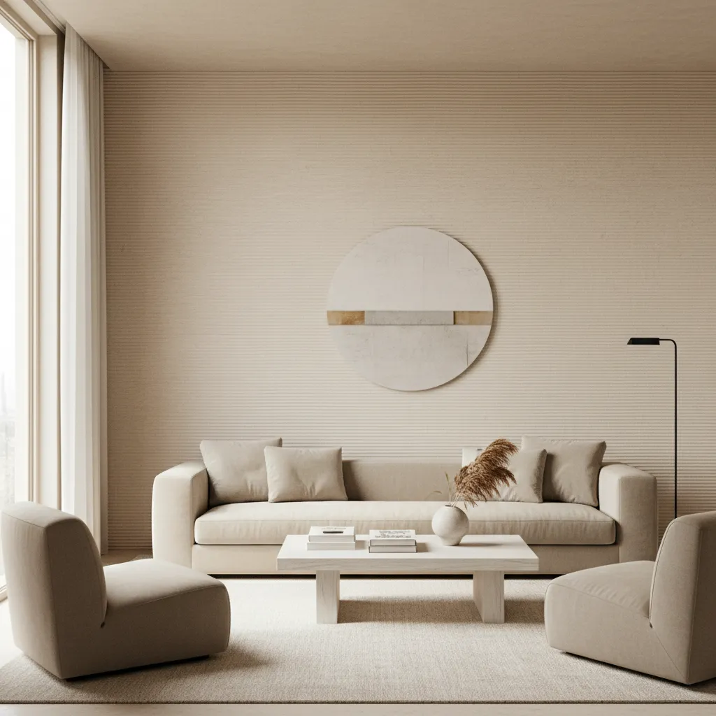 Living room with subtle plaster textured wall and modern sofa