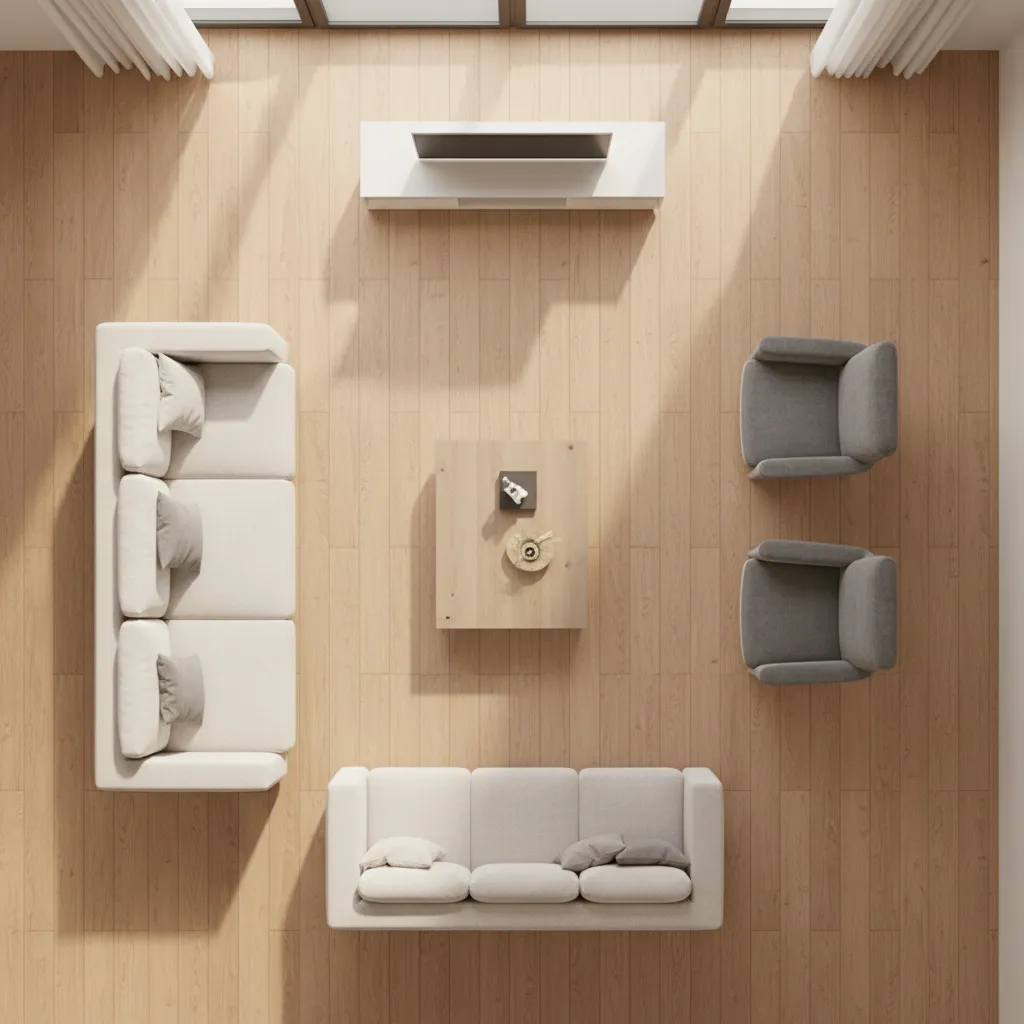 Living room traffic flow paths around furniture