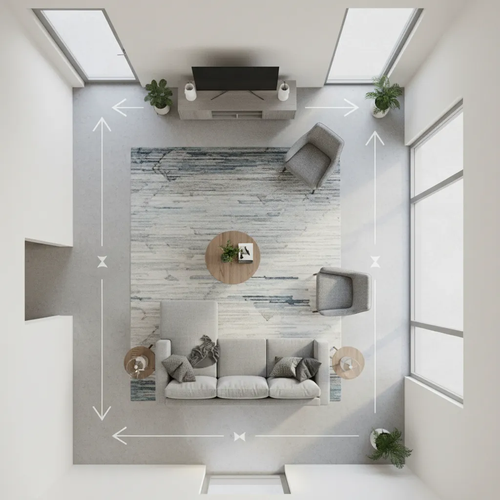 Living room layout showing clear traffic flow around seating area