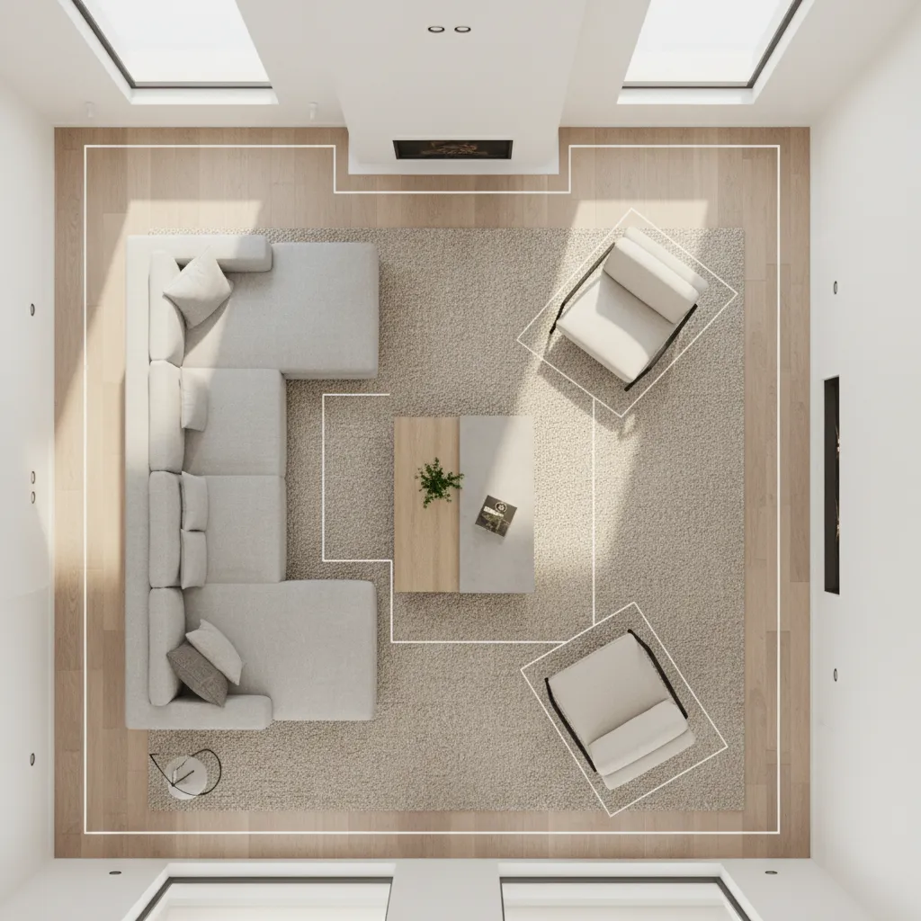 Living room layout illustrating clear traffic flow paths
