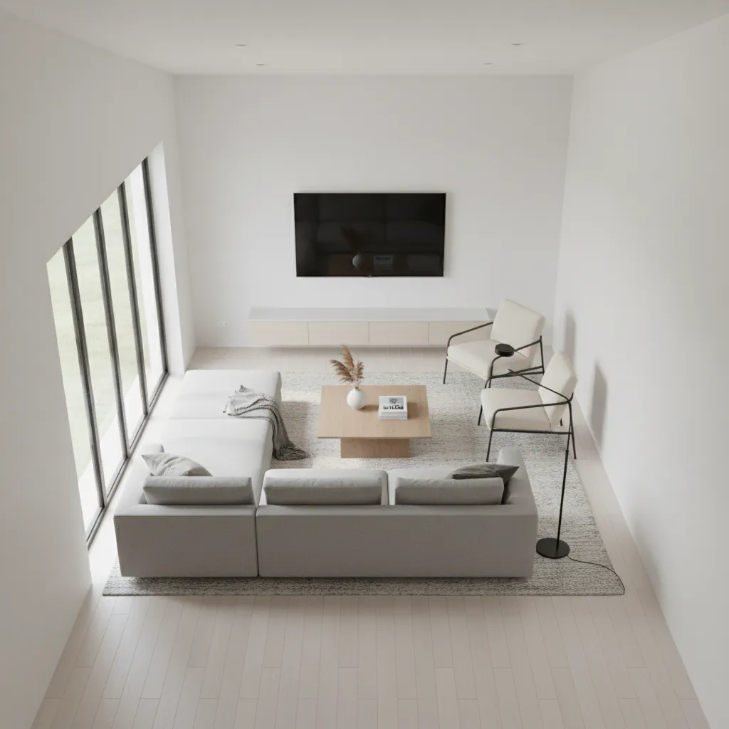 living room layout showing clear traffic flow path around furniture