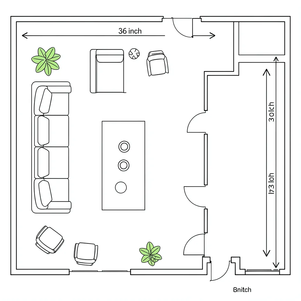 living room layout showing clear traffic flow pathways