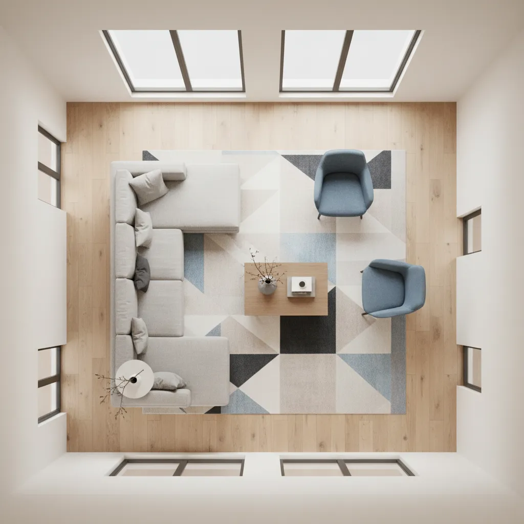 Living room furniture layout showing clear traffic flow paths