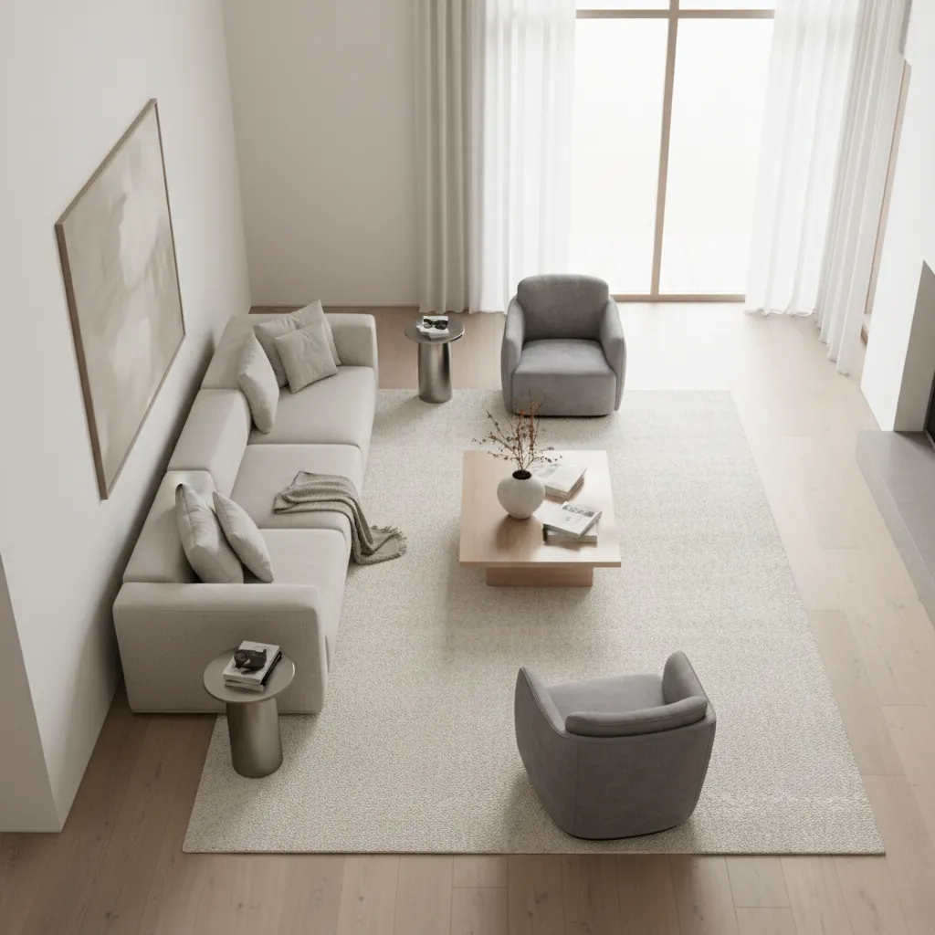 living room furniture layout showing clear walking paths around sofa and chairs