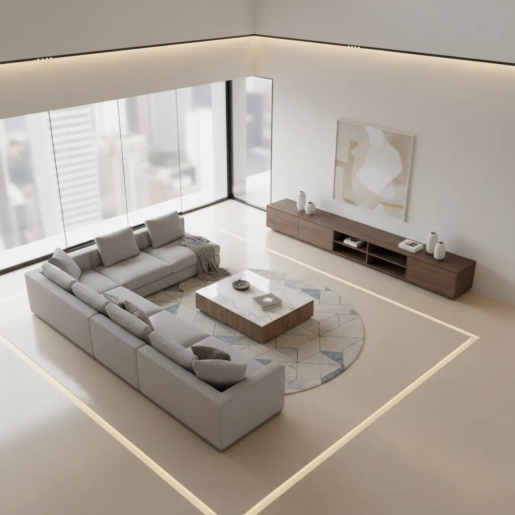 Living room layout showing clear walking paths around furniture