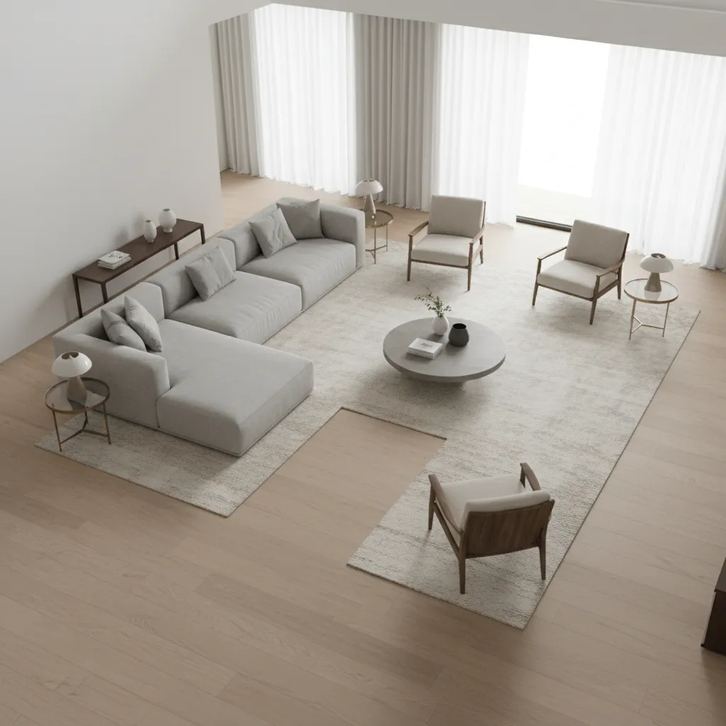Living room layout demonstrating circulation paths around furniture