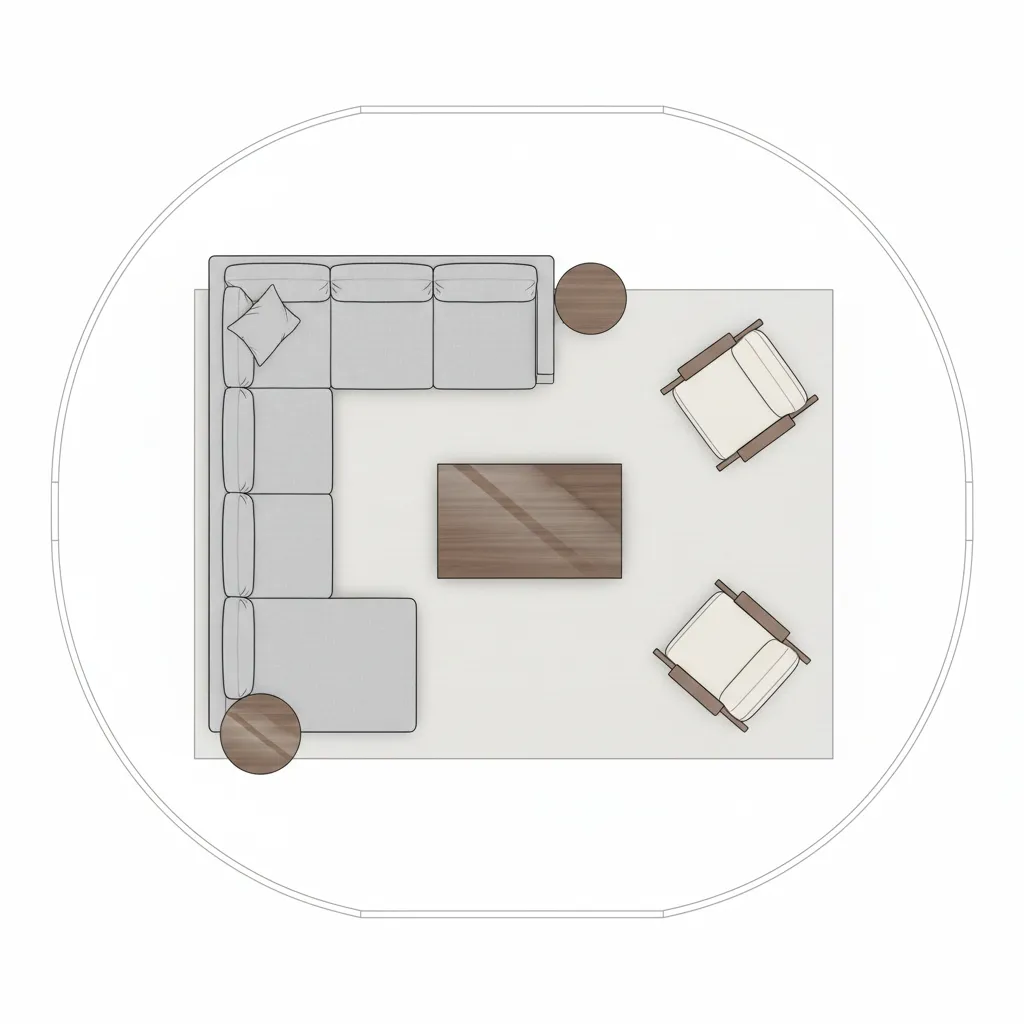 Living room layout showing walking paths and furniture spacing