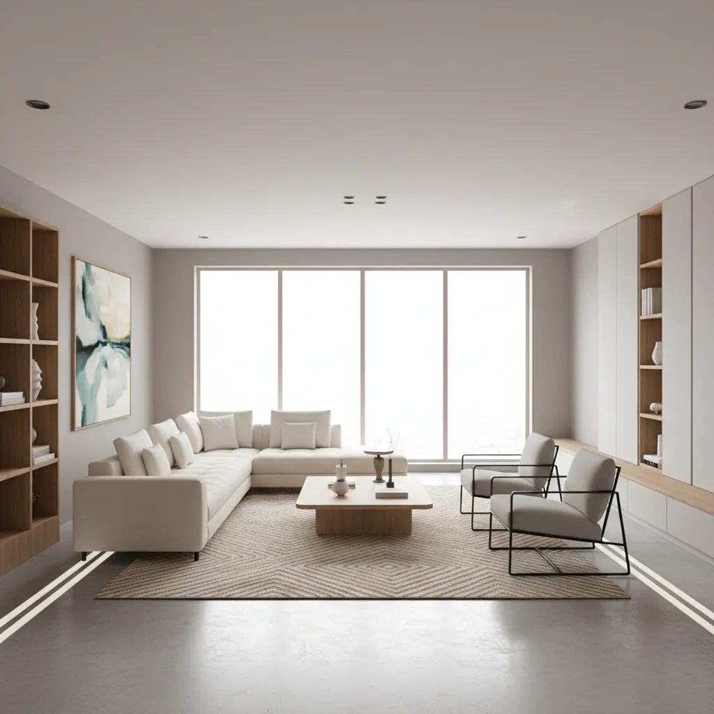 Living room layout highlighting clear walking paths and furniture spacing