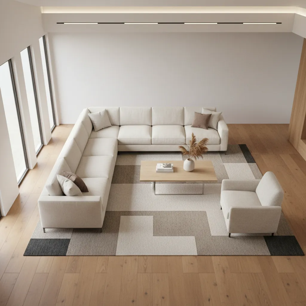Living room layout showing clear walking paths around furniture