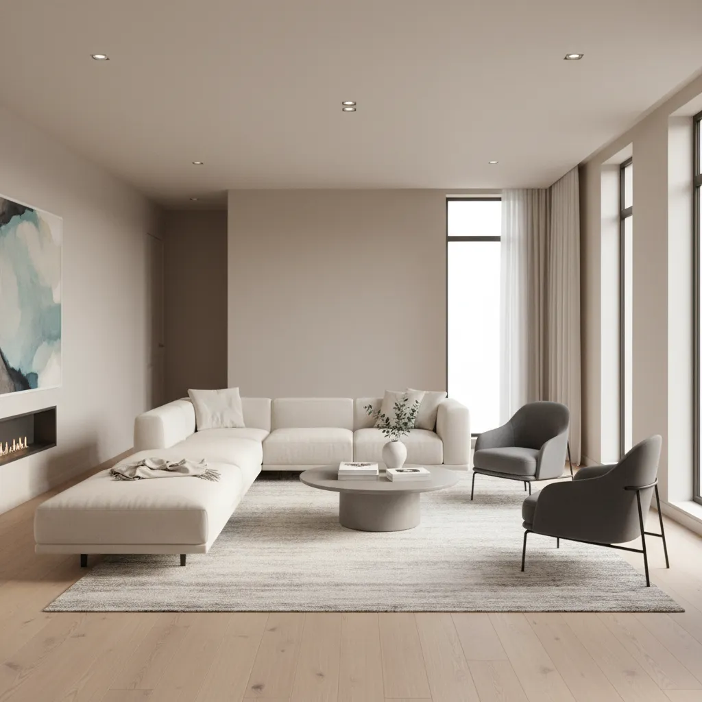 Living room layout showing clear 36 inch walkway behind sofa