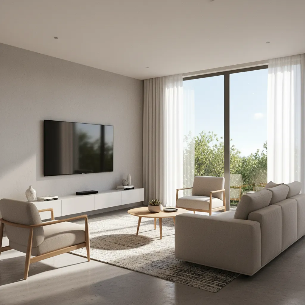 living room television with window glare reflecting on screen