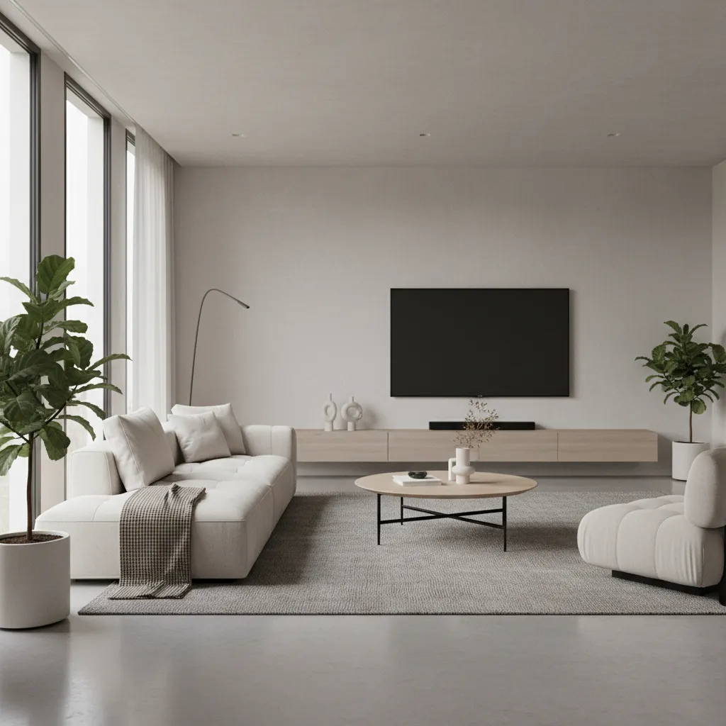 living room diagram showing ideal TV viewing distance from sofa