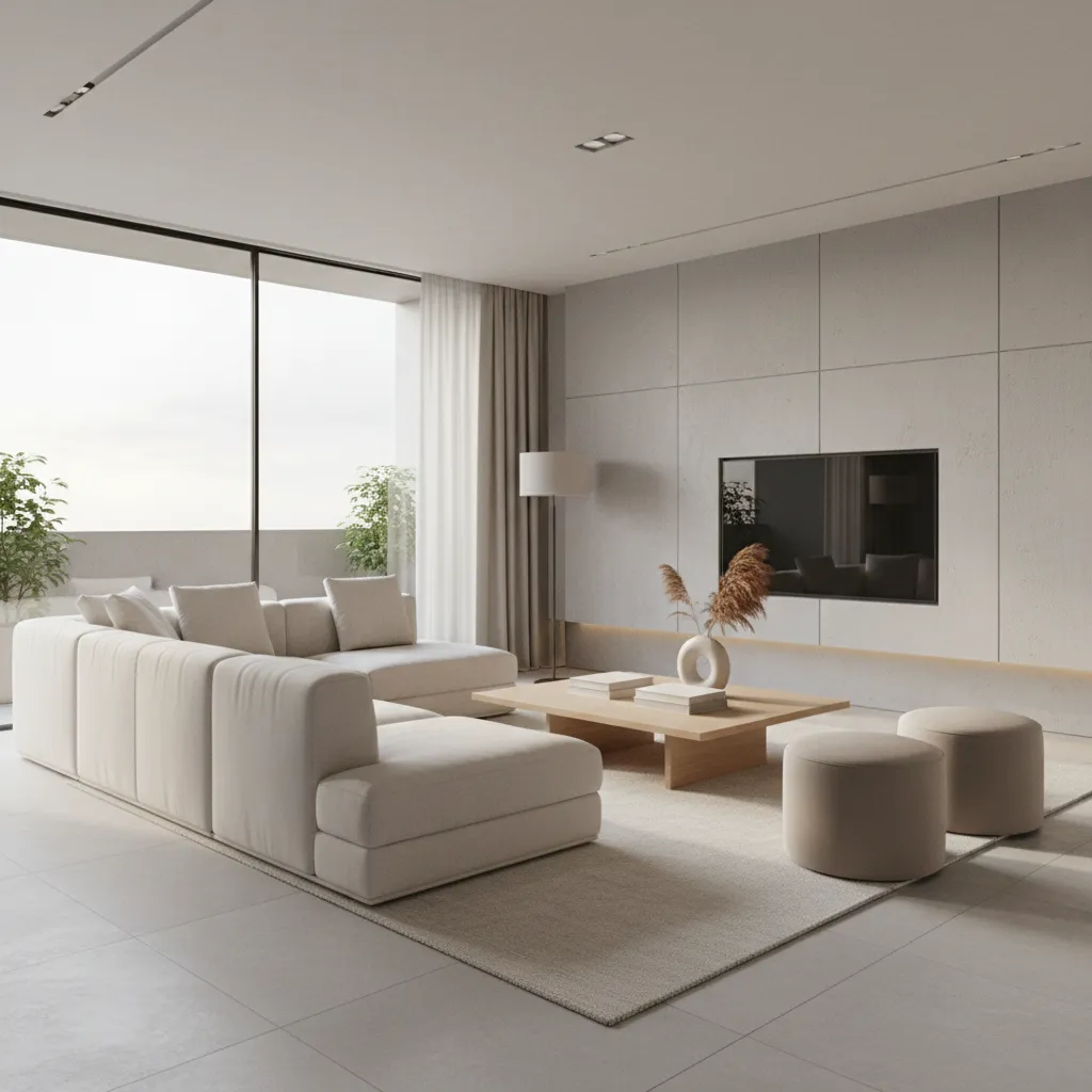 living room seating layout with sectional sofa angled toward television
