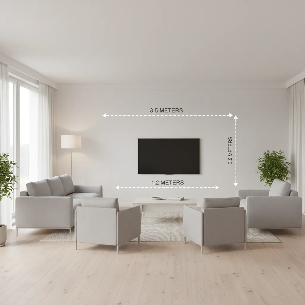 Living room layout diagram showing sofa distance from television screen
