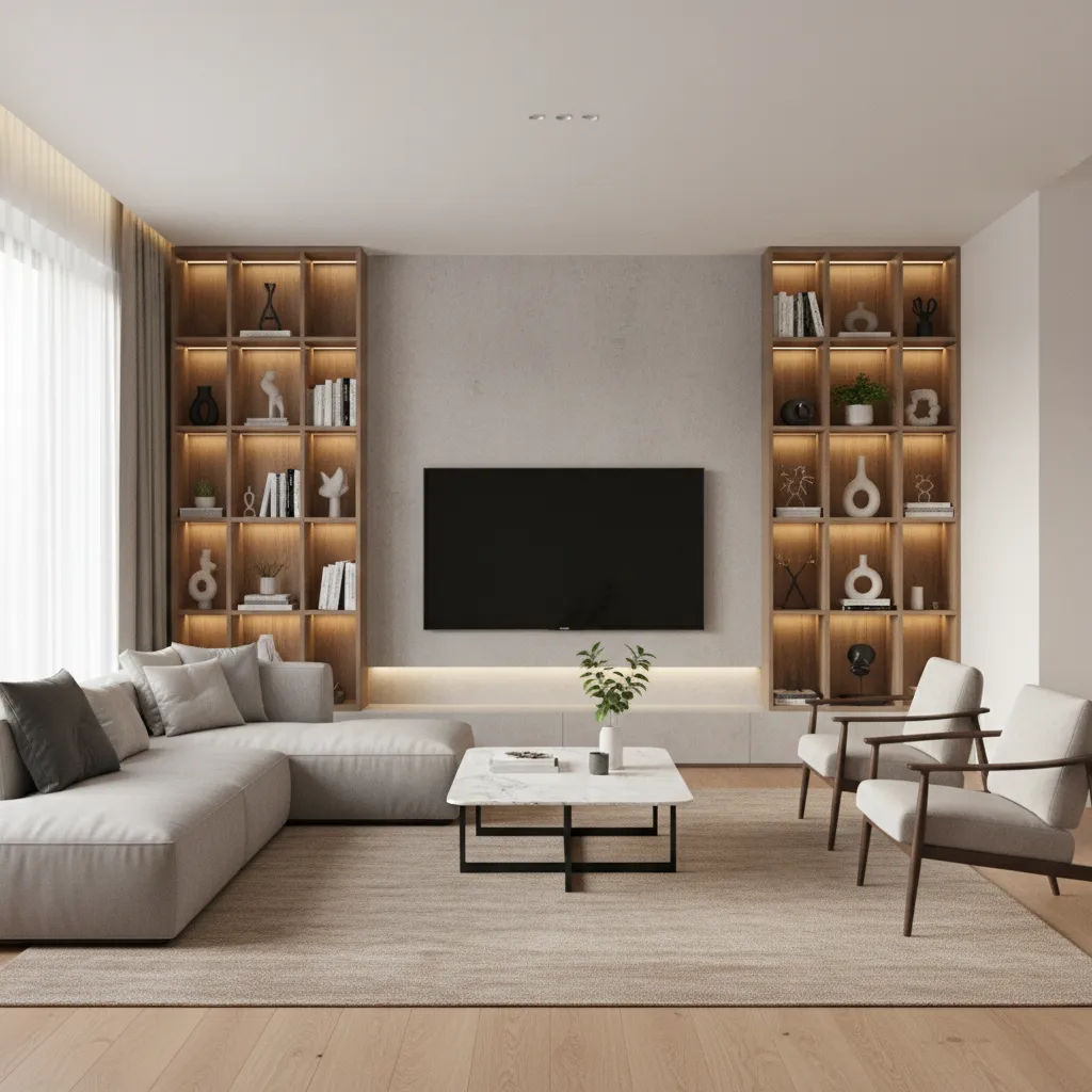 living room layout showing TV placement on the short wall