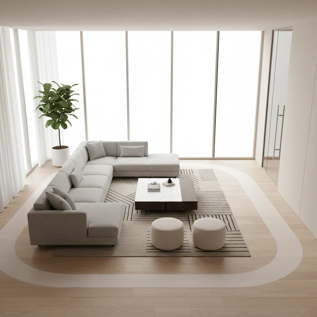 Living room layout highlighting clear walking paths between furniture
