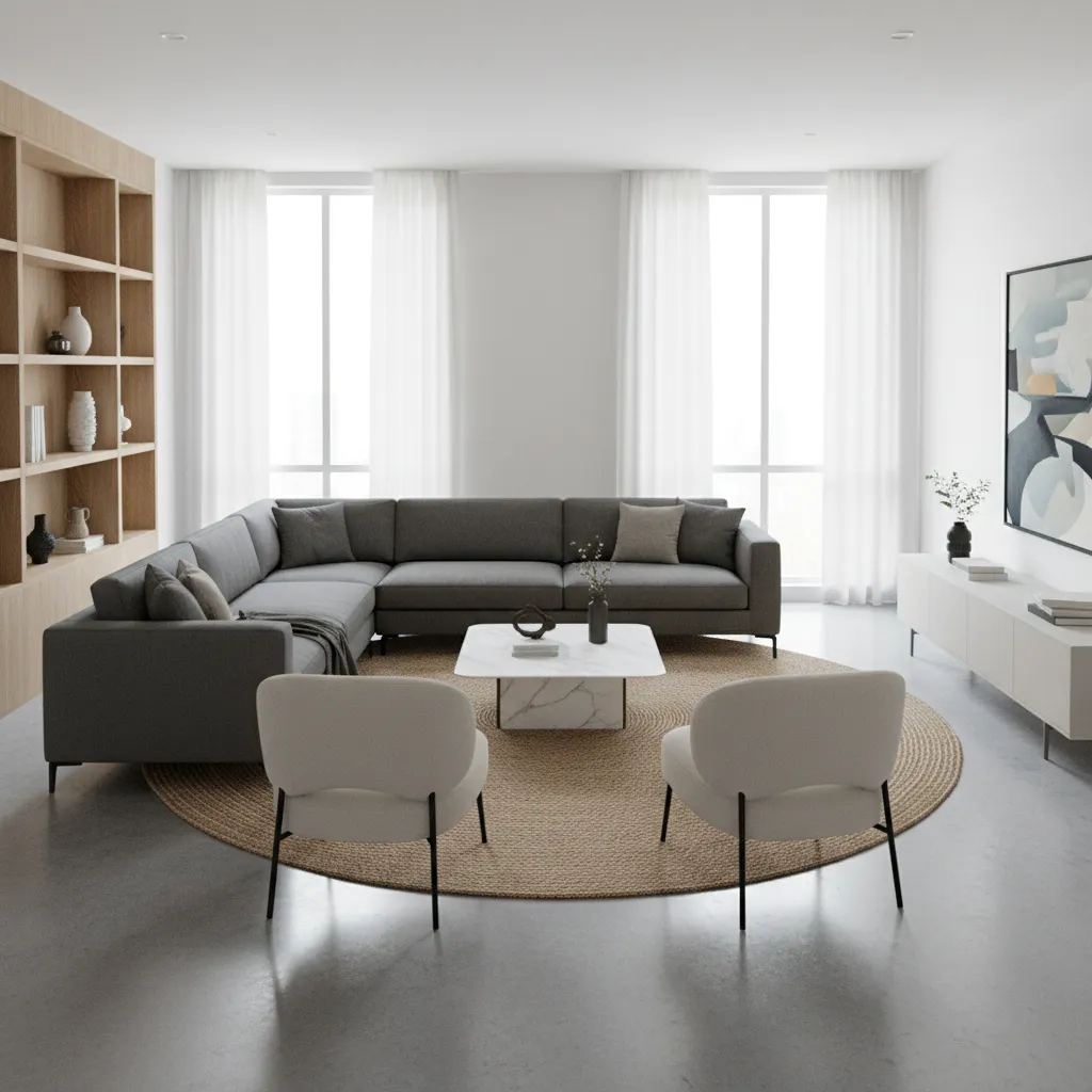 Living room layout showing clear walking paths around furniture