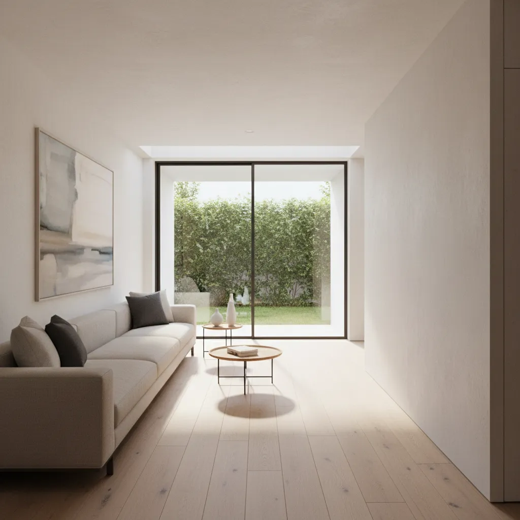 living room layout with clear walkway along one side