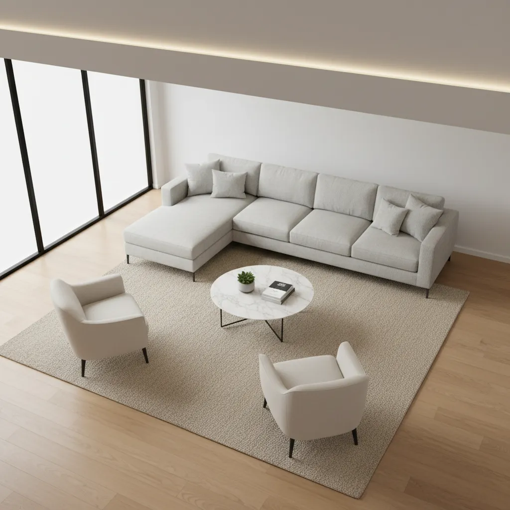 living room layout showing 30 to 36 inch walkway spacing around furniture
