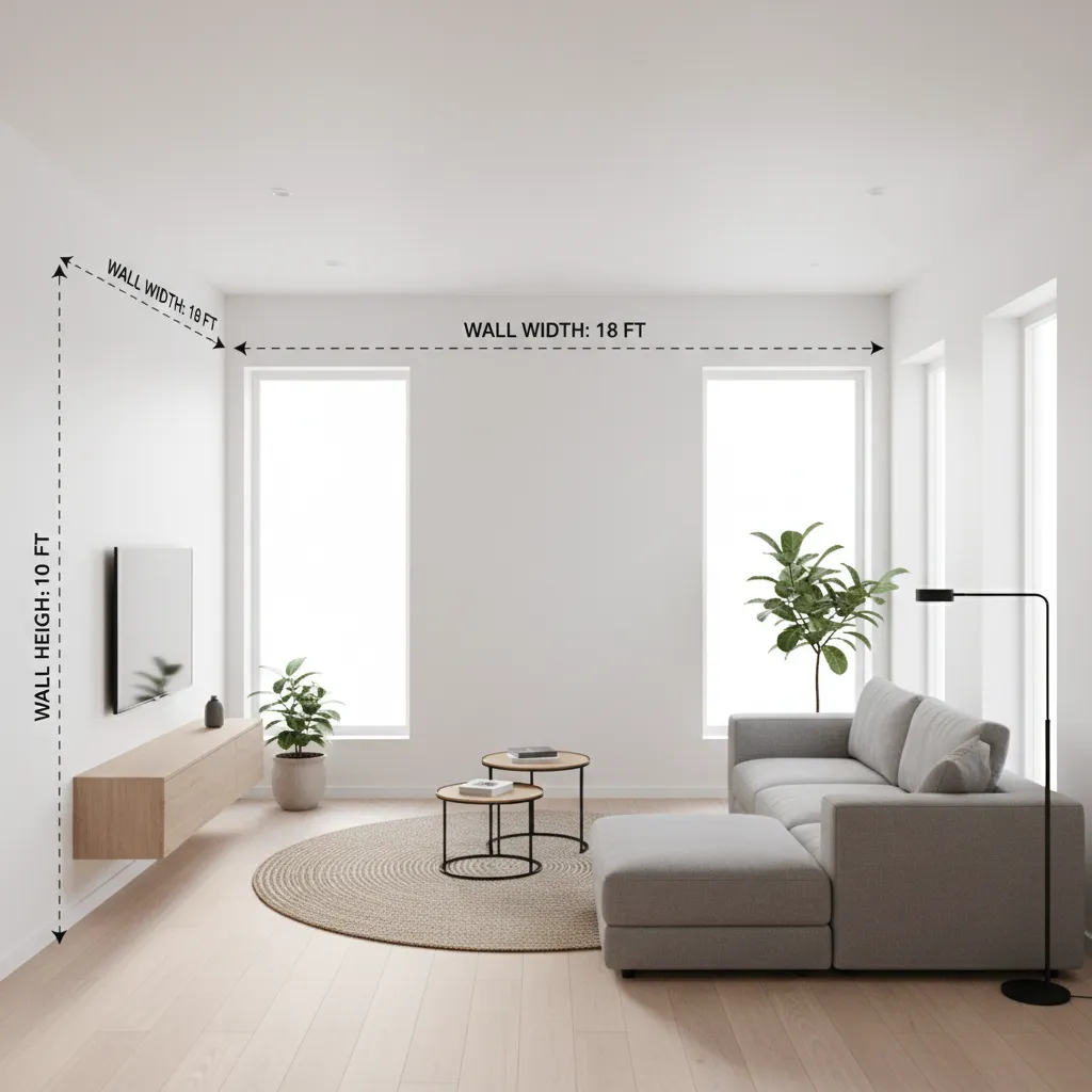 diagram showing living room wall area calculation for painting estimate