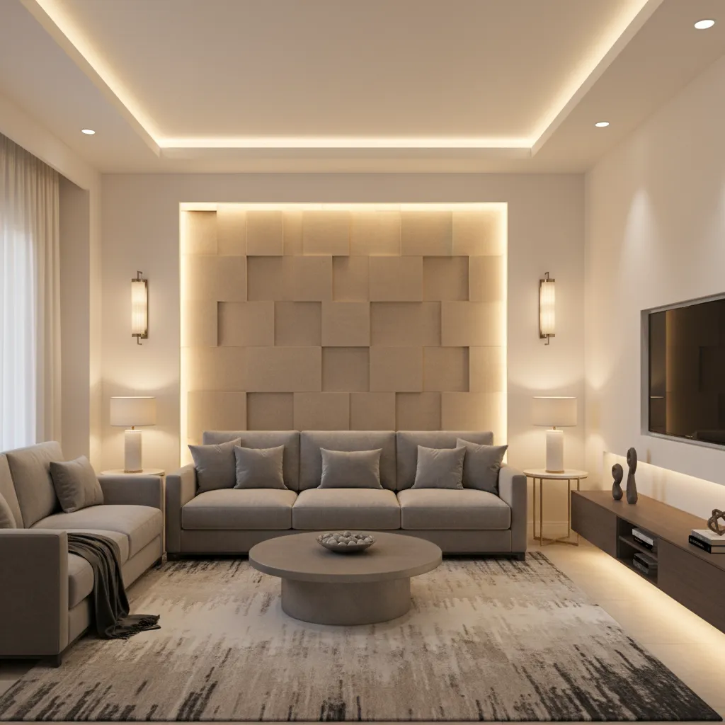 Living room wall lighting layout behind sofa