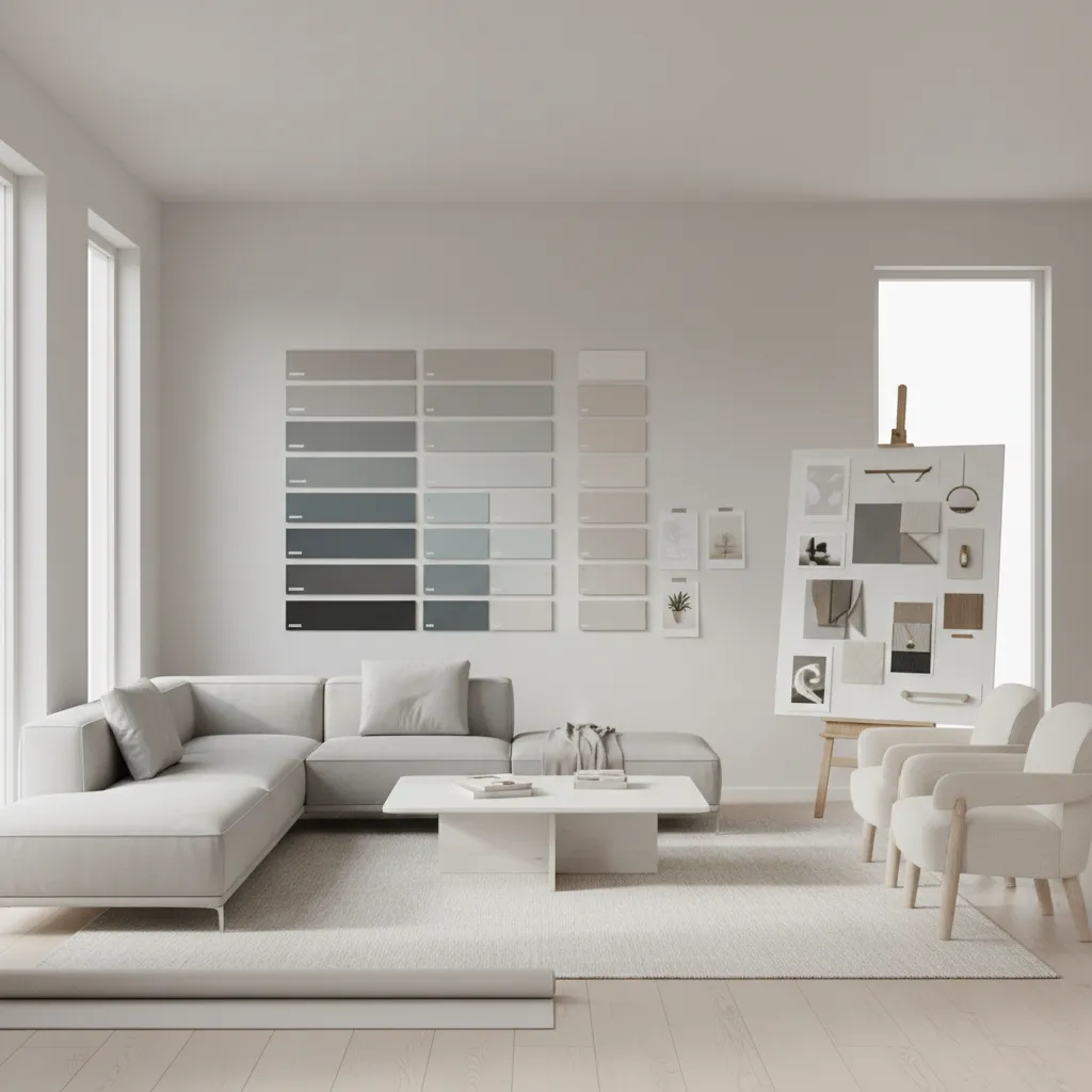 Designer planning wall paint layout in living room