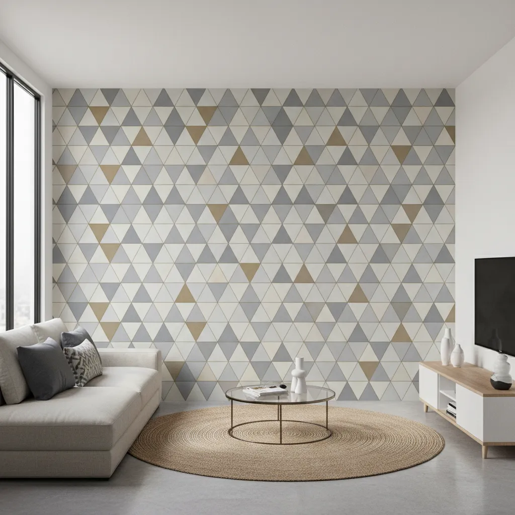 decorative tile stickers applied to a modern living room accent wall