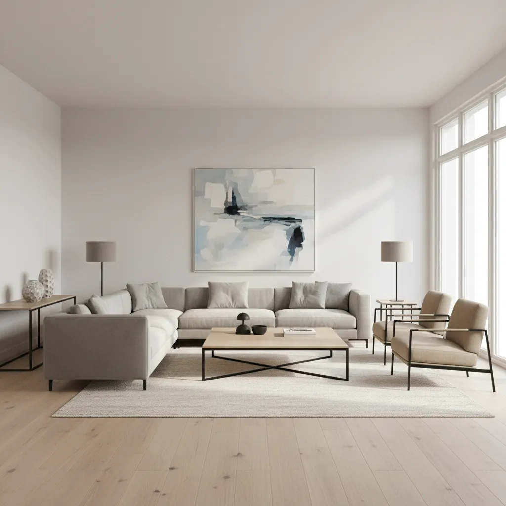 Living room seating arranged around natural light from side windows