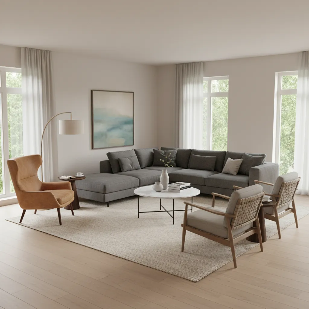 18 x 12 living room divided into conversation zone and reading corner