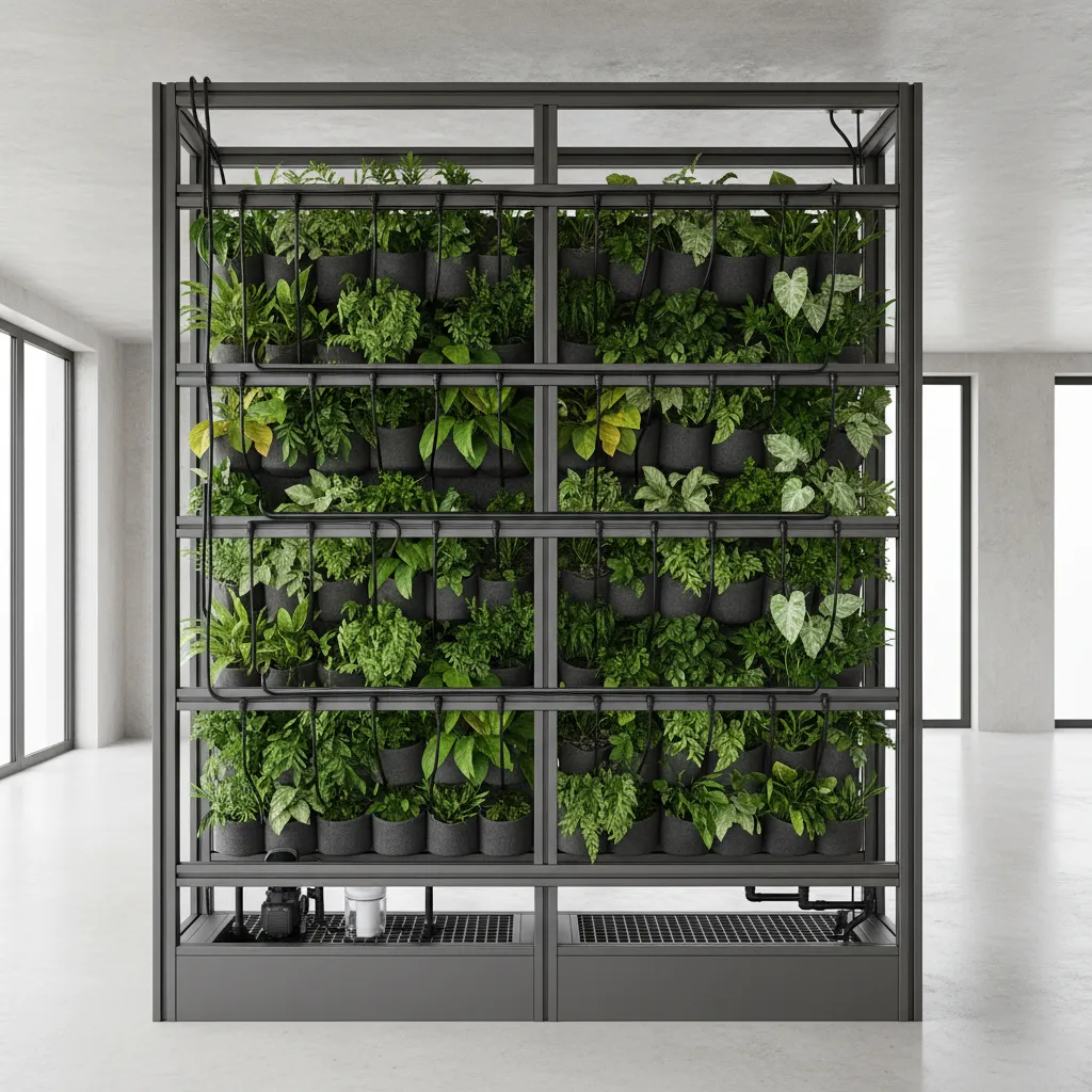 Drip irrigation system used in an indoor living wall