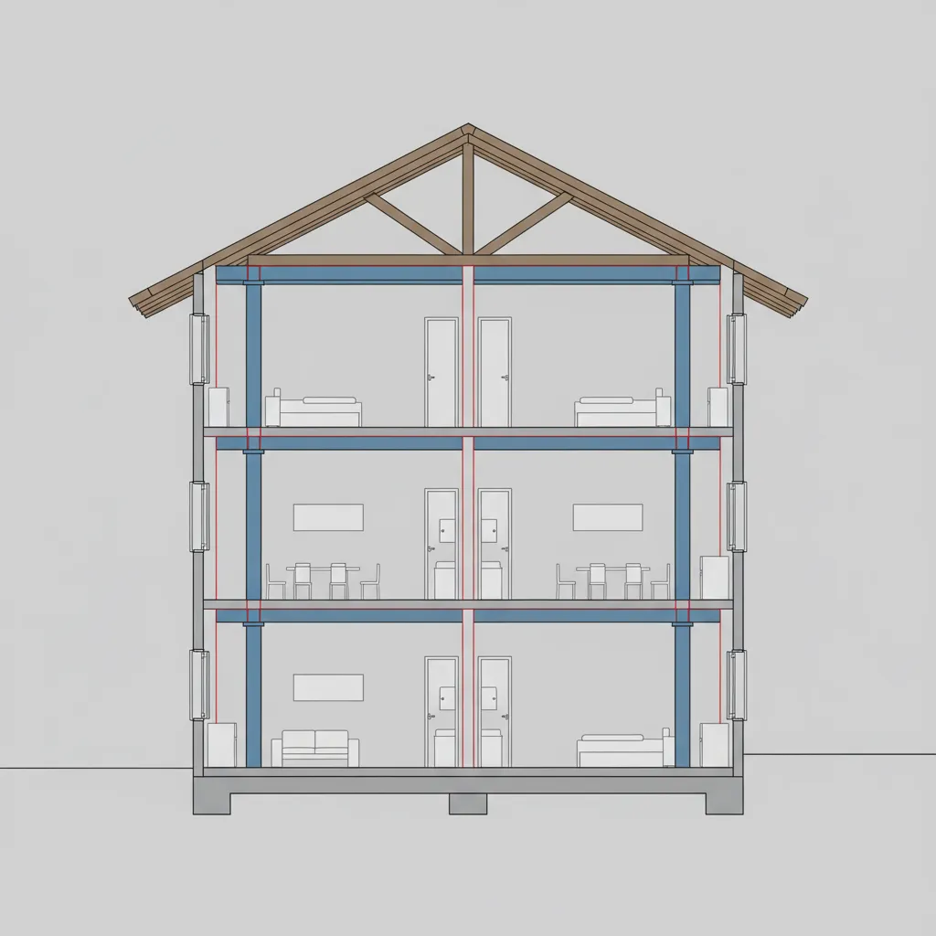 Illustration showing alignment of load bearing walls for second story construction