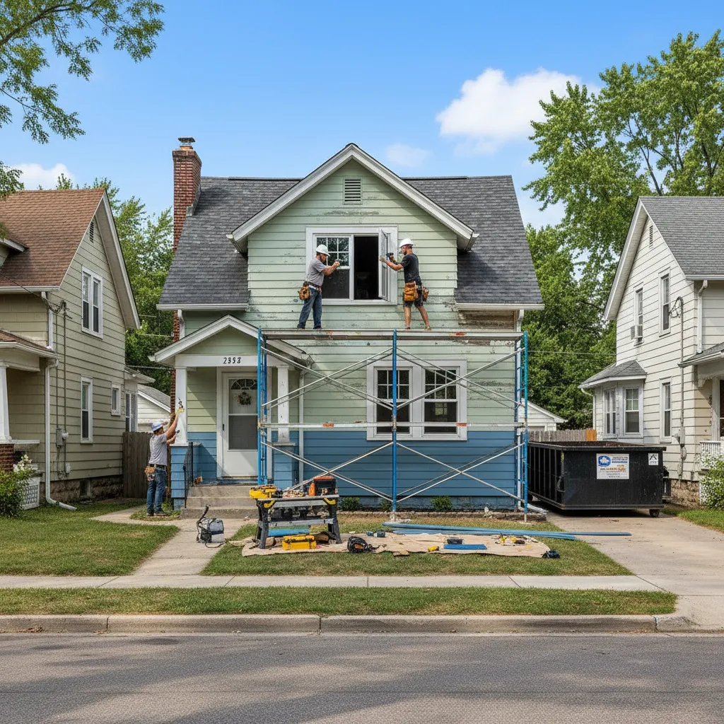 City housing rehabilitation project improving an older home exterior