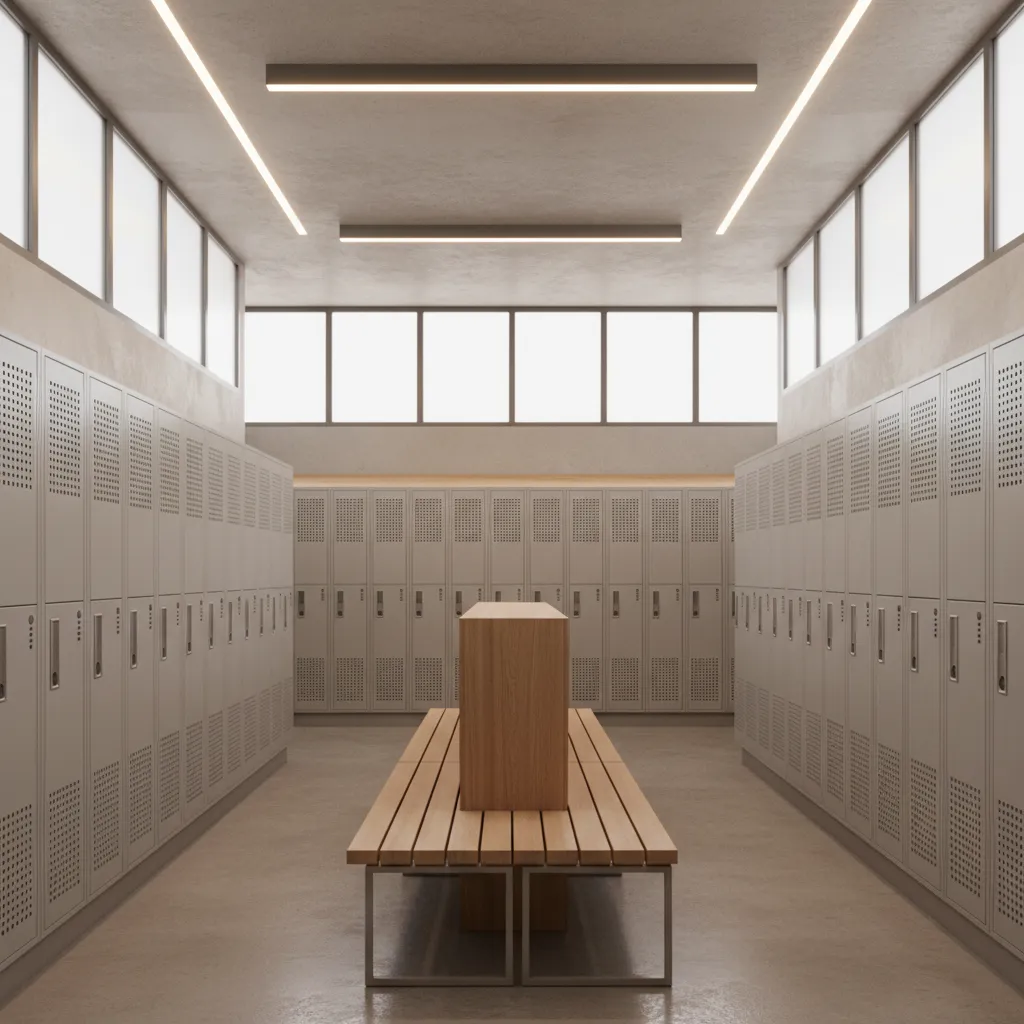 Locker island configuration creating privacy barrier in locker room