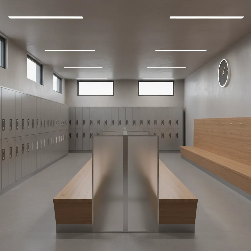 Locker room with short partitions that fail to provide adequate privacy