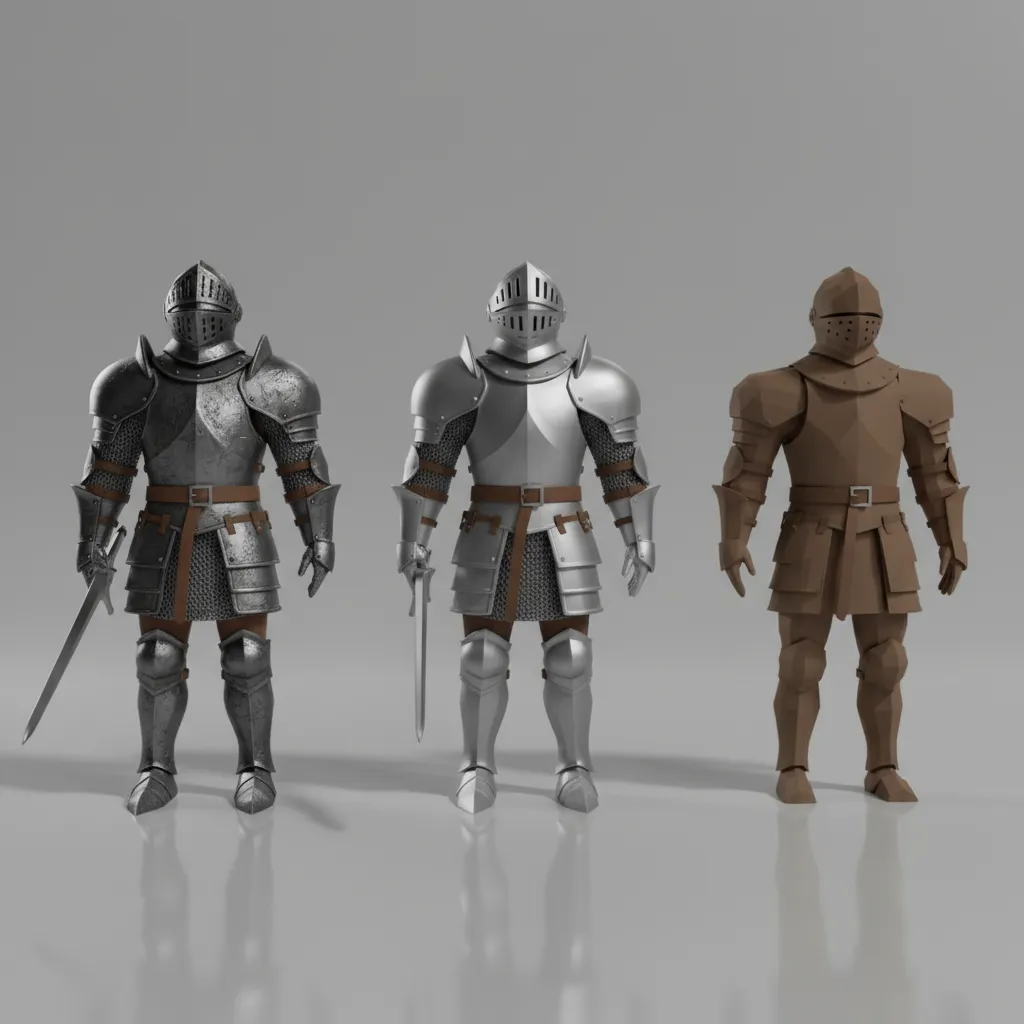 visual example of LOD levels for a 3D object showing multiple simplified versions