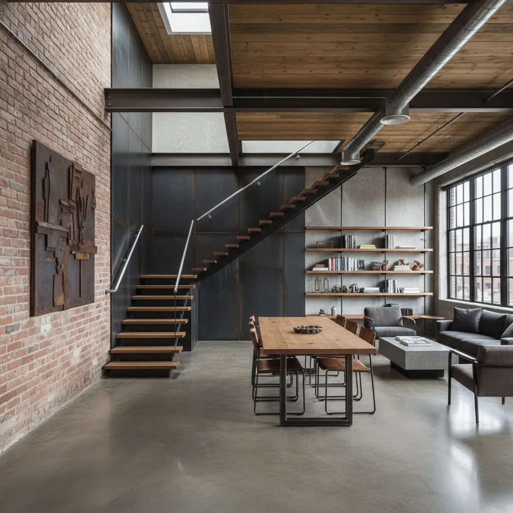 Detalle de materiales usados en interiores tipo loft