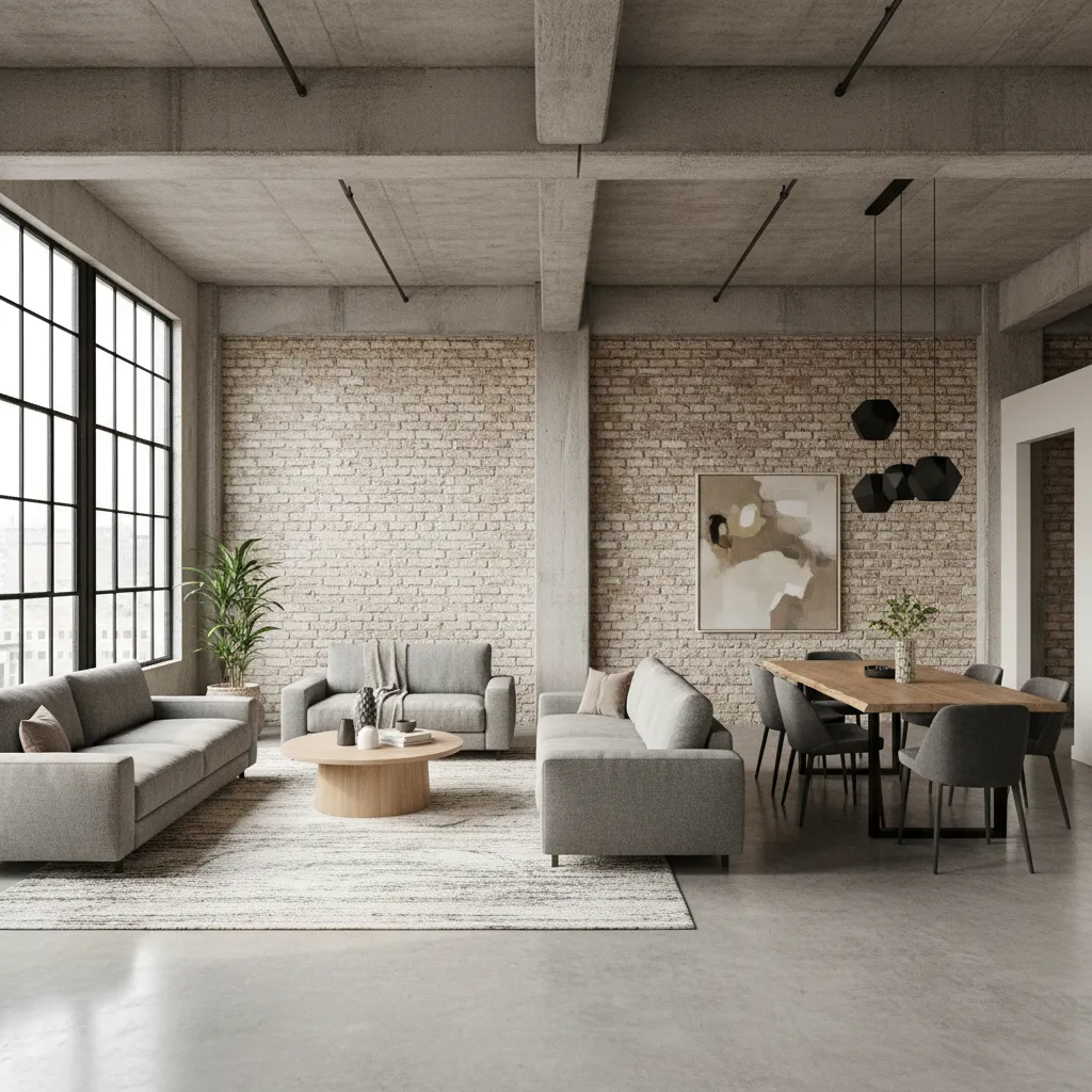 Espacio loft abierto con salón y comedor integrados