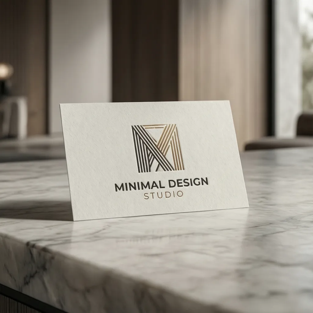 Logotipo minimalista de estudio de interiorismo en tarjeta profesional