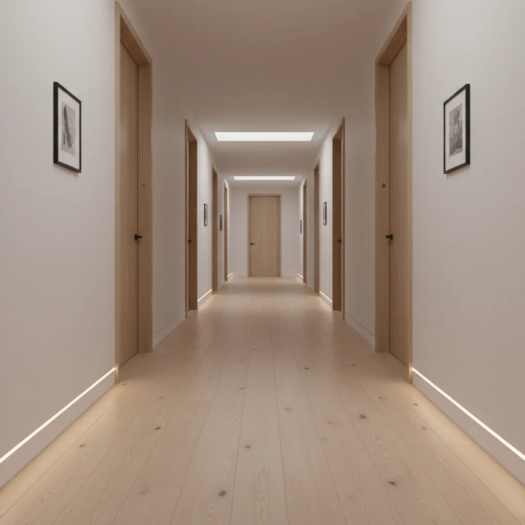 Interior example of an overly long hallway in a residential home showing wasted circulation space